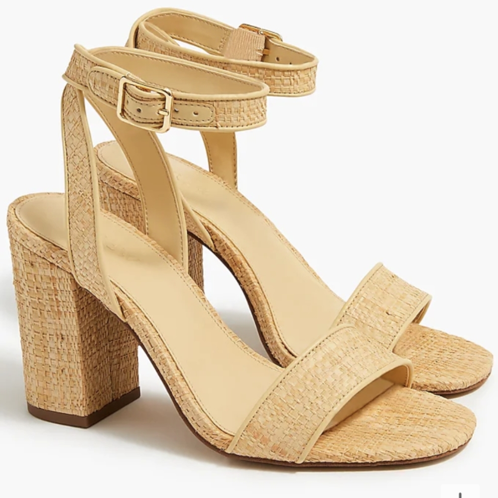 J. Crew Factory Raffia Strappy Block Heels